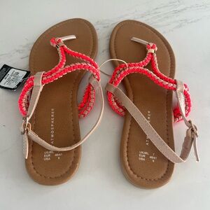 Atmosphere Neon Pink and Blush Braided T-Strap Sandals Size US 9 New